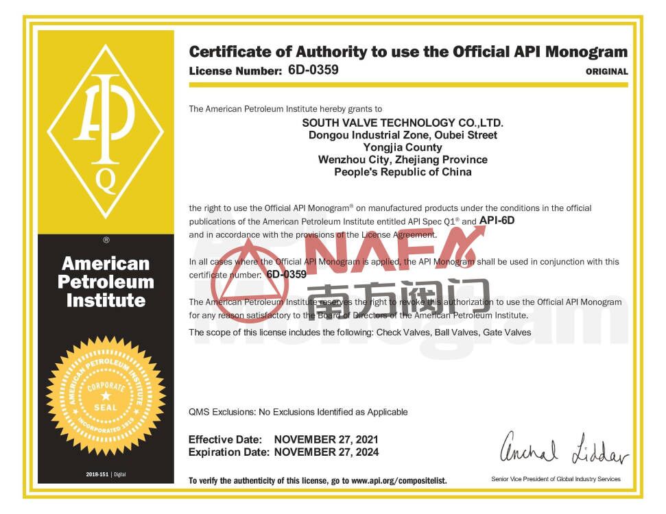 API Certificate 6D-0359